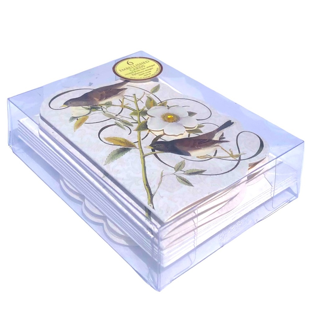 Punch Studio Swirly Bird Flower Die-Cut Embellished 3D Note Cards, 6 ct (66818)